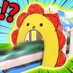 【プラレール】新幹線はやぶさが恐竜やサンサンのトンネルから発車！ドクターイエローが巨大な駅から出発進行♪電車・のりもの・子供向け知育教育★サンサンキッズTV★